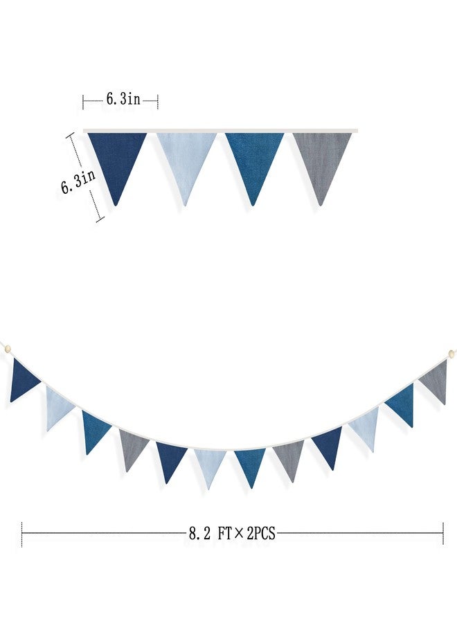 pinkblume 2 Sets of Blue Grey Nursery Garland 24Pcs Royal Fabric Linen Baby Banner Triangle Pennant Flags Streamers for Kids Boys Nautical Birthday Baby Shower Party Decorations Baby Bedroom Nursery Decor - Image 2