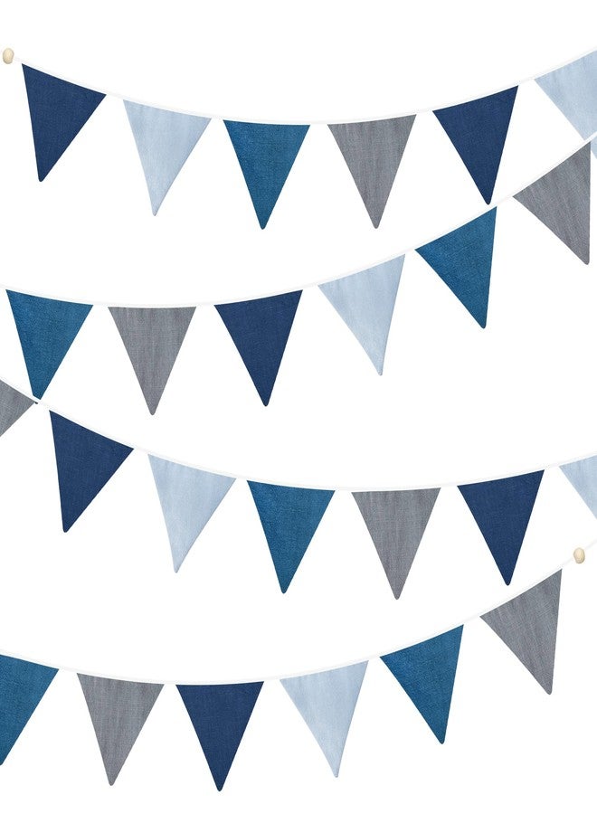 pinkblume 2 Sets of Blue Grey Nursery Garland 24Pcs Royal Fabric Linen Baby Banner Triangle Pennant Flags Streamers for Kids Boys Nautical Birthday Baby Shower Party Decorations Baby Bedroom Nursery Decor - Image 1