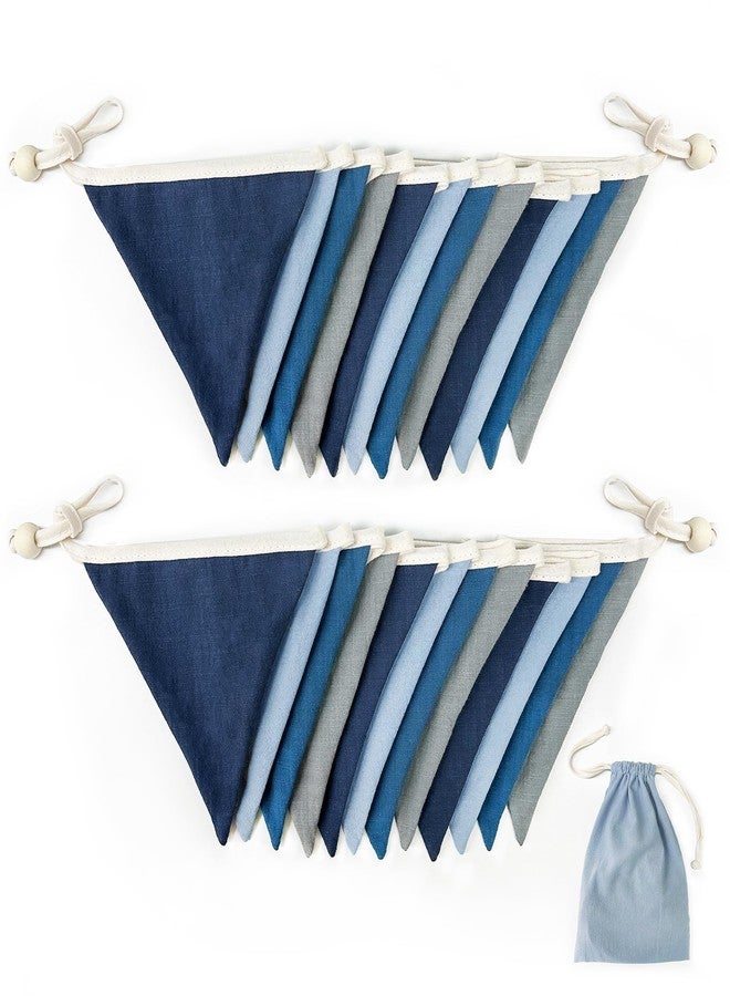 pinkblume 2 Sets of Blue Grey Nursery Garland 24Pcs Royal Fabric Linen Baby Banner Triangle Pennant Flags Streamers for Kids Boys Nautical Birthday Baby Shower Party Decorations Baby Bedroom Nursery Decor - Image 3