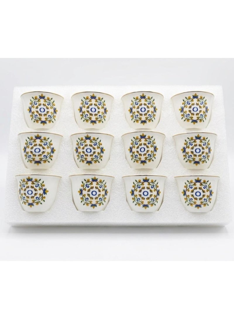 AKDC Luhpar Ceramic Cawa Cup 100Ml 12Pcs White With Flower Design - Image 1