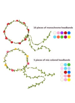 eBoot EBOOT 15 Pieces Assorted Colored Flower Crown Wreath Headband Garland Multicolor Headbands Floral Headpiece for Wedding Festival Vacation Fairy Party Photography Props  - Image 3