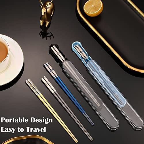 ITXIYC Portable Chopsticks with Pull Design Case, Reusable Metal Stainless Steel Chopstick with Titanium Plated for School, Home, Office, Outdoor, Bento Box Use, Dishwasher Safe (Black Phoenix) - Image 3