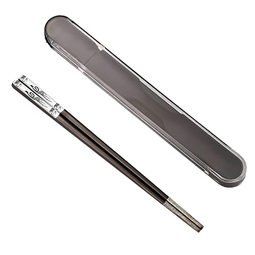 ITXIYC Portable Chopsticks with Pull Design Case, Reusable Metal Stainless Steel Chopstick with Titanium Plated for School, Home, Office, Outdoor, Bento Box Use, Dishwasher Safe (Black Phoenix) - Image 1