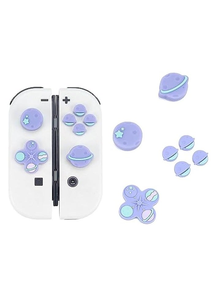 PROMASS - Cute Cross D-Pad Button Caps Silicone Thumb Grips Set, ABXY Key Buttons Sticker Joystick Cover Caps Compatible with Switch/OLED - Happy Planet - Image 1