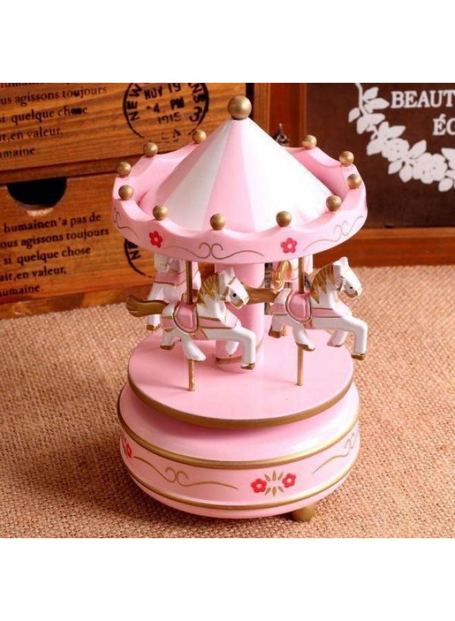 Powder Carousel Music Box Children's Toys Birthday Gift Cake Baking Decorations Wooden Music Box-Color:No. 14 (pink Flower) - Image 1