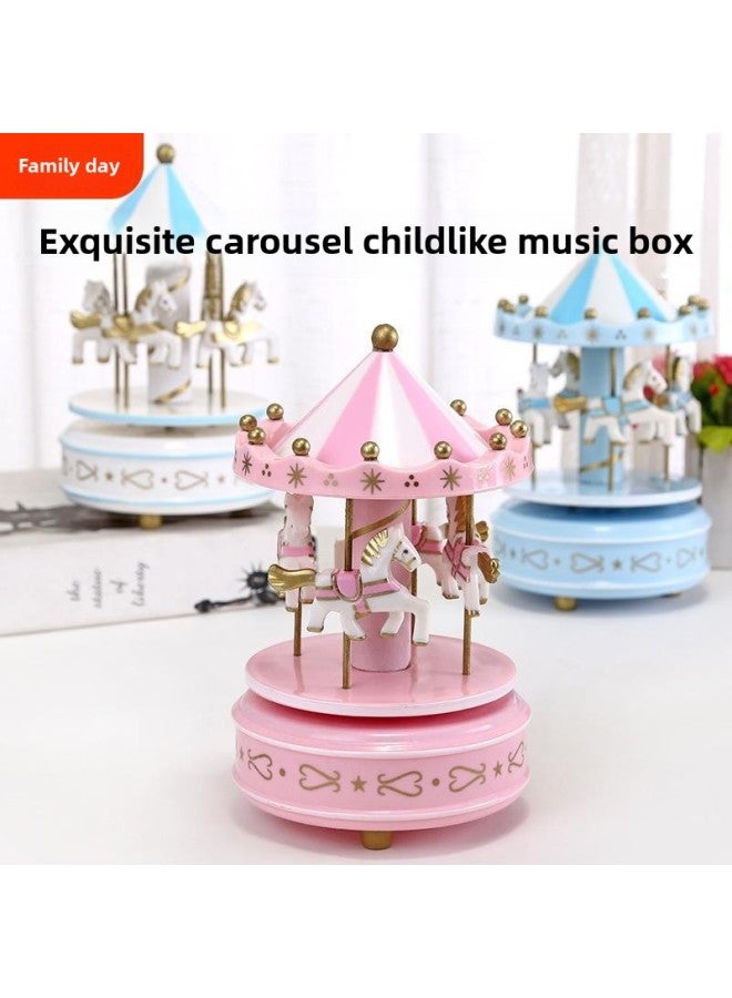 Powder Carousel Music Box Children's Toys Birthday Gift Cake Baking Decorations Wooden Music Box-Color:No. 14 (pink Flower) - Image 2