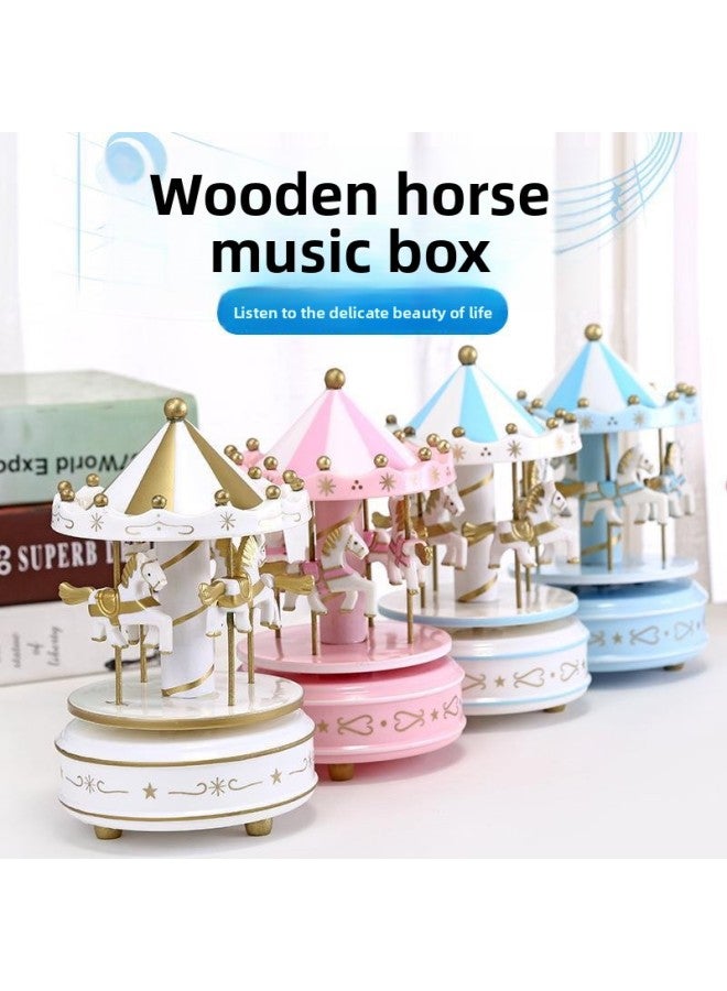 Powder Carousel Music Box Children's Toys Birthday Gift Cake Baking Decorations Wooden Music Box-Color:No. 14 (pink Flower) - Image 3