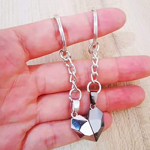 Meimimix Two Souls One Heart Keychain for Couple Wishing Stone Creative Matching Keyring Relationship Jewellery (Silver) - Image 2