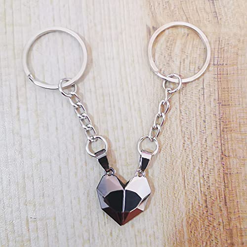 Meimimix Two Souls One Heart Keychain for Couple Wishing Stone Creative Matching Keyring Relationship Jewellery (Silver) - Image 5