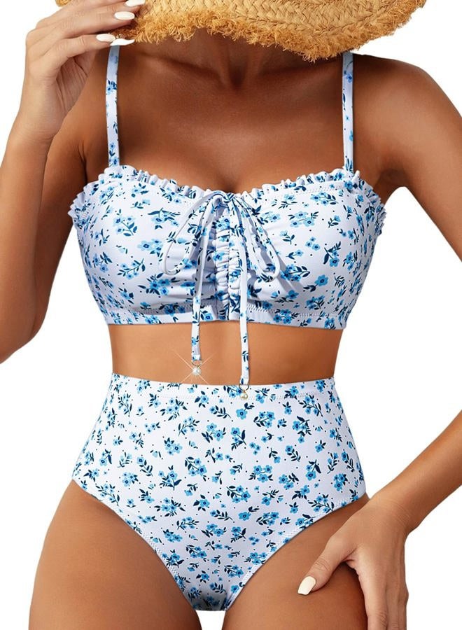 Herseas 2 Piece High Waisted Floral Print Bikini Set for Women, Sky Blue Floral, M - Image 1