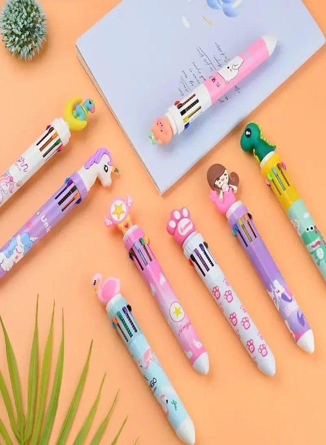Radhya Accessories أقلام حبر جاف للأطفال من راديا أكسسوارات، برسومات كرتونية لطيفة، 10 ألوان، أقلام متعددة الألوان برسومات وجوه لطيفة للأولاد، أقلام حبر جاف للبنات، أدوات مكتبية كاواي (عبوة من قطعتين) - Image 2