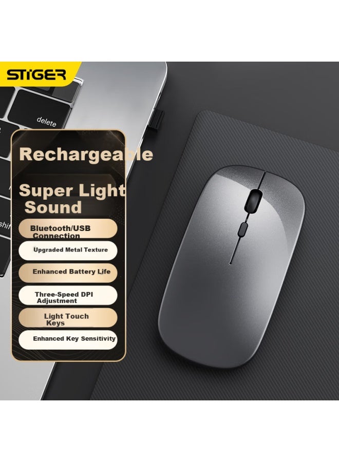 Stiger Wireless Bluetooth Mouse, Rechargeable, Quiet, Dual-mode, Portable, For Laptops, Compatible With Huawei, Apple, Honor, Ipad Tablets, Desktop Computers For Office And Gaming, Type-c Port - Image 1