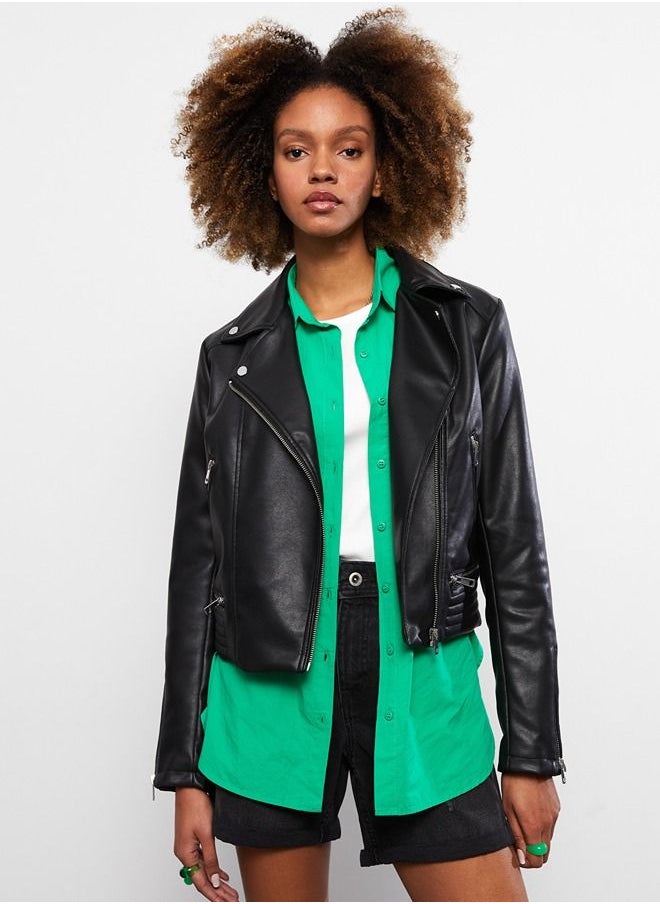 LC WAIKIKI - Biker Collar Regular Long Sleeve Women's Faux Leather Jacket - Image 1