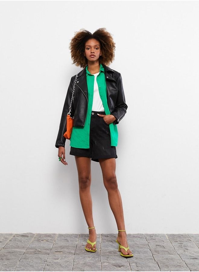 LC WAIKIKI - Biker Collar Regular Long Sleeve Women's Faux Leather Jacket - Image 1