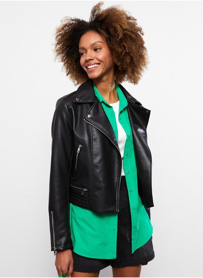 LC WAIKIKI - Biker Collar Regular Long Sleeve Women's Faux Leather Jacket - Image 1