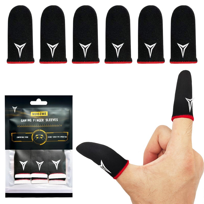Nuozme 6 Pack Mobile Phone Gaming Finger Sleeves, Nuozme Finger Sleeves Compatible with All Touchscreen Devices, 0.15mm Superconducting Nanofibers, Smooth Feel, Anti-Sweat, Extremely Thin, Red Edge - Image 1