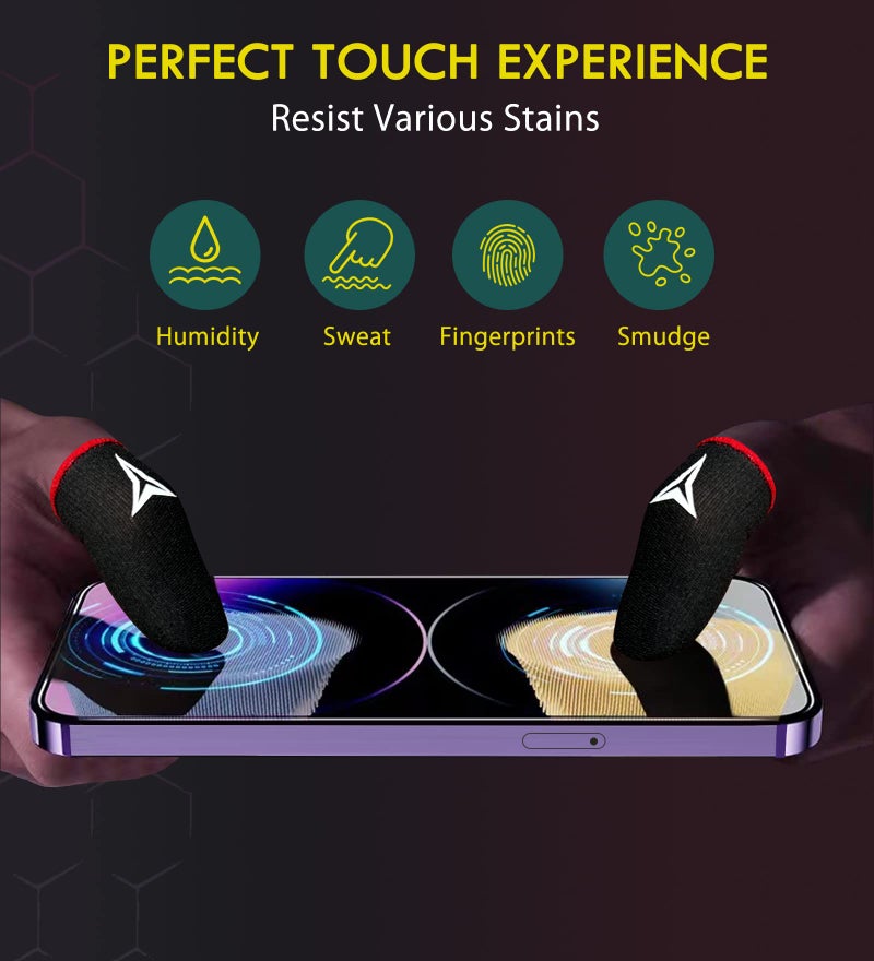 Nuozme 6 Pack Mobile Phone Gaming Finger Sleeves, Nuozme Finger Sleeves Compatible with All Touchscreen Devices, 0.15mm Superconducting Nanofibers, Smooth Feel, Anti-Sweat, Extremely Thin, Red Edge - Image 4