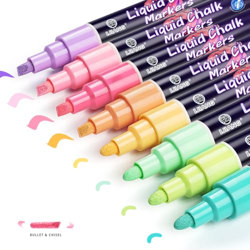 IJIANG Liquid Chalk Markers Pastel 8 Colors Chalk Markers Pens Dry Wet Erase 6mm Reversible Bullet Chisel Tip for Glass Window Cars Chalkboard Whiteboard Blackboard Signs