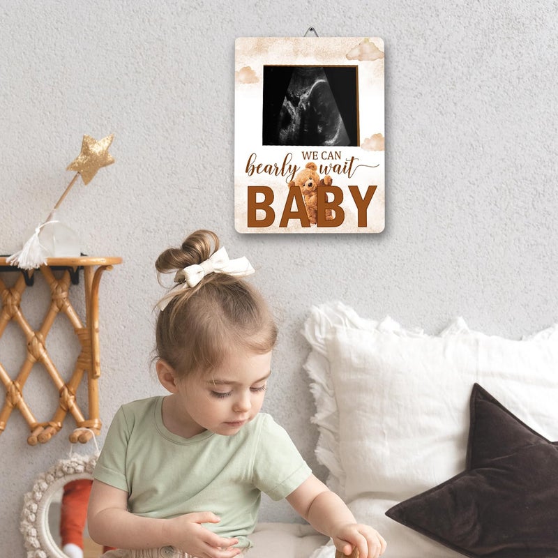 Alodr Bear Baby Shower Decorations  Baby Shower Sign Picture Frame  Cute Bear Shower Gender Reveal  Pregnancy Milestone Keepsake  Pregnancy Announcement Sonogram Photo Frames Brown - Image 4