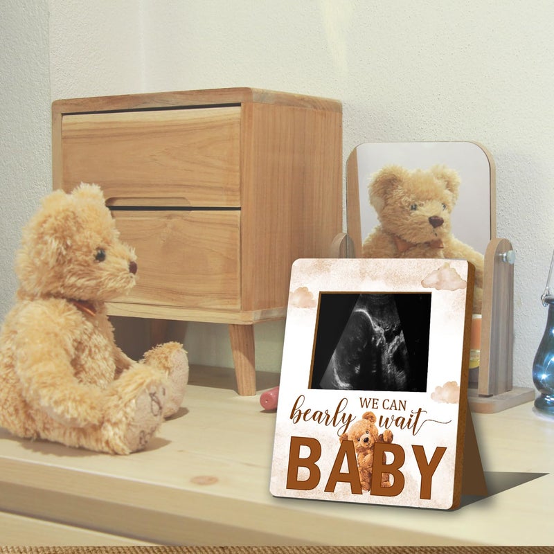 Alodr Bear Baby Shower Decorations  Baby Shower Sign Picture Frame  Cute Bear Shower Gender Reveal  Pregnancy Milestone Keepsake  Pregnancy Announcement Sonogram Photo Frames Brown - Image 3