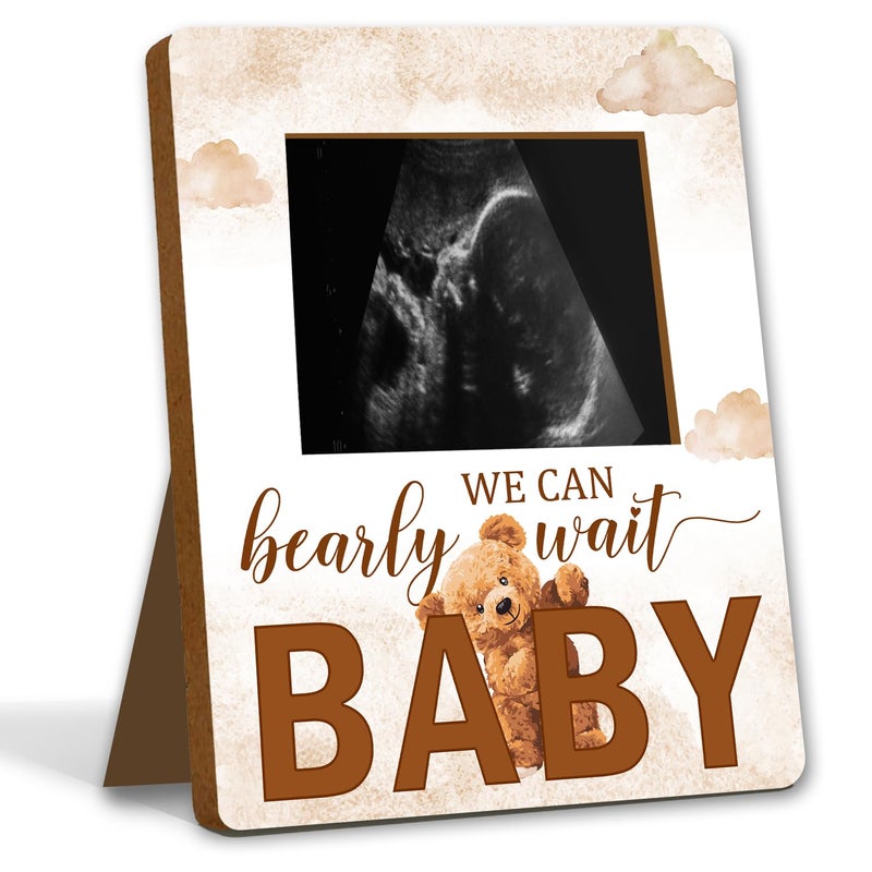Alodr Bear Baby Shower Decorations  Baby Shower Sign Picture Frame  Cute Bear Shower Gender Reveal  Pregnancy Milestone Keepsake  Pregnancy Announcement Sonogram Photo Frames Brown - Image 1