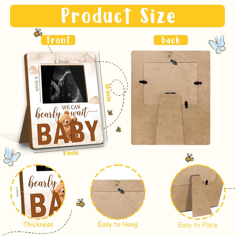 Alodr Bear Baby Shower Decorations  Baby Shower Sign Picture Frame  Cute Bear Shower Gender Reveal  Pregnancy Milestone Keepsake  Pregnancy Announcement Sonogram Photo Frames Brown - Image 2