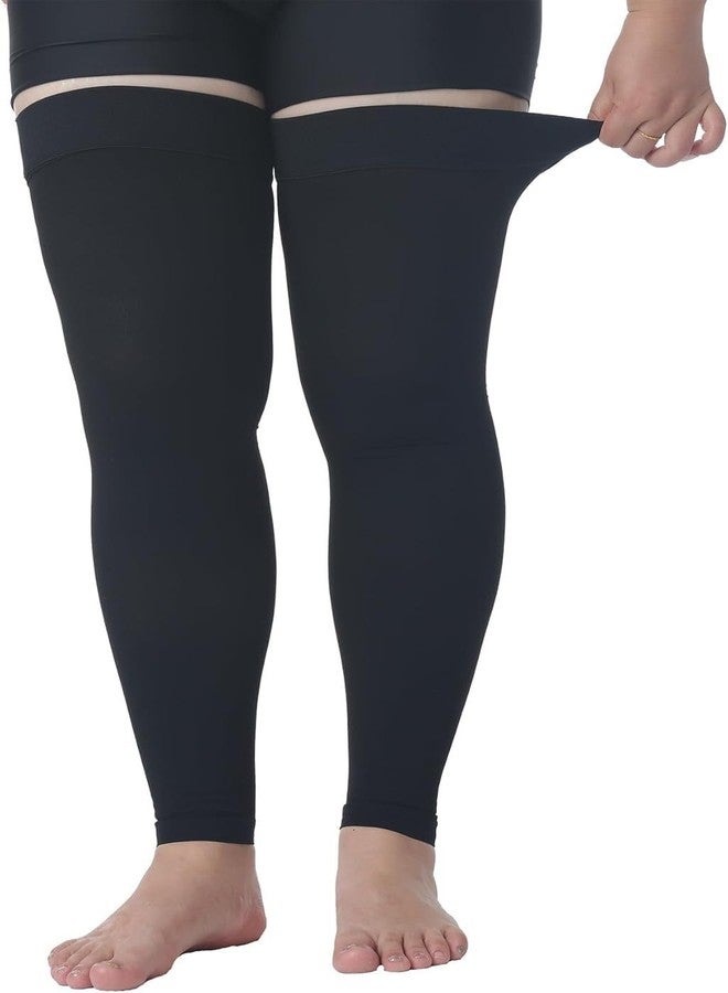MGANG جوارب ضغط MGANG مقاس 3XL عريضة للغاية للكاحل مع شريط سيليكون، ضغط 20-30 مم زئبق للرجال والنساء، أكمام ضغط كاملة للساق للوقاية من الدوالي والوذمة اللمفاوية وتجلط الأوردة العميقة، أسود - Image 4
