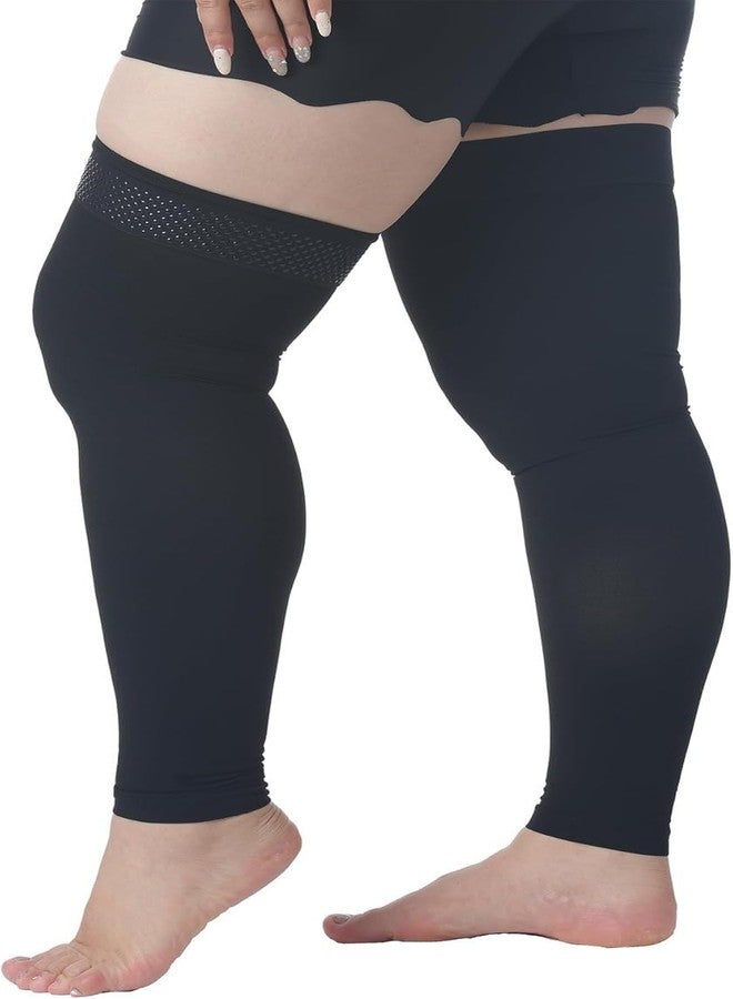 MGANG جوارب ضغط MGANG مقاس 3XL عريضة للغاية للكاحل مع شريط سيليكون، ضغط 20-30 مم زئبق للرجال والنساء، أكمام ضغط كاملة للساق للوقاية من الدوالي والوذمة اللمفاوية وتجلط الأوردة العميقة، أسود - Image 5