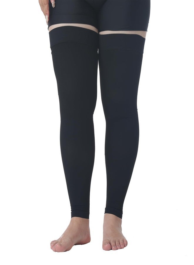 MGANG جوارب ضغط MGANG مقاس 3XL عريضة للغاية للكاحل مع شريط سيليكون، ضغط 20-30 مم زئبق للرجال والنساء، أكمام ضغط كاملة للساق للوقاية من الدوالي والوذمة اللمفاوية وتجلط الأوردة العميقة، أسود - Image 1