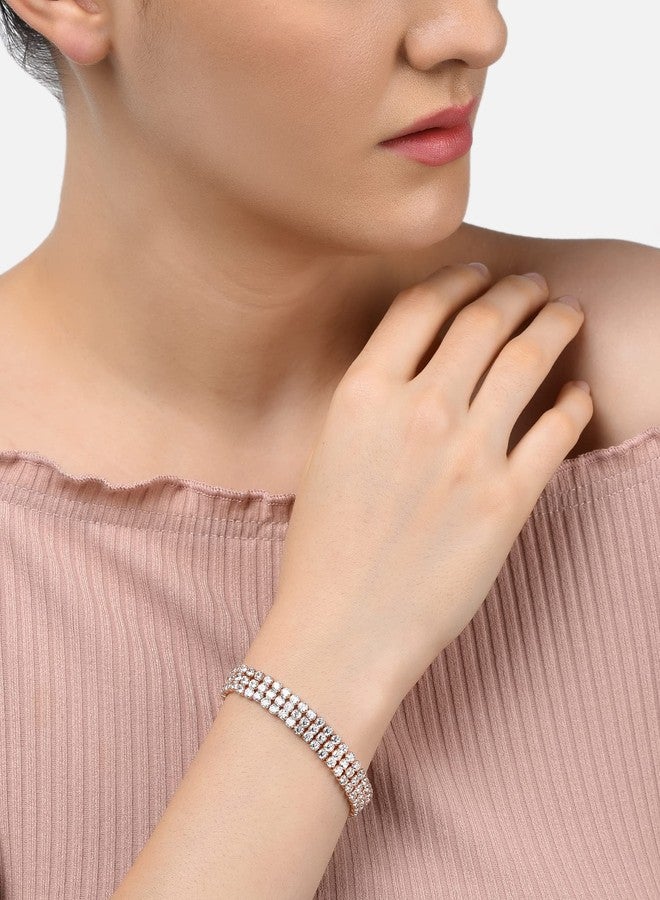 Zaveri Pearls مجموعة من سوارين من زافيري بيرلز، مصنوعين من الذهب الوردي ومرصعين بالزركونيا المكعبة، بتصميم عصري مناسب للتنس للنساء - ZPFK13435 - Image 4