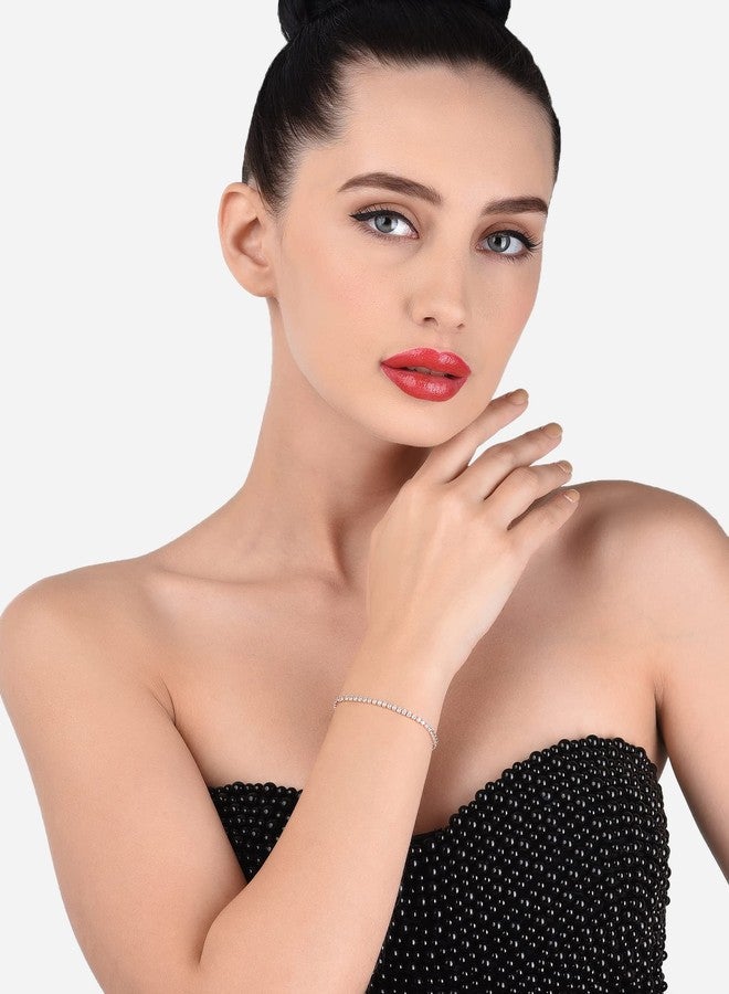 Zaveri Pearls مجموعة من سوارين من زافيري بيرلز، مصنوعين من الذهب الوردي ومرصعين بالزركونيا المكعبة، بتصميم عصري مناسب للتنس للنساء - ZPFK13435 - Image 3