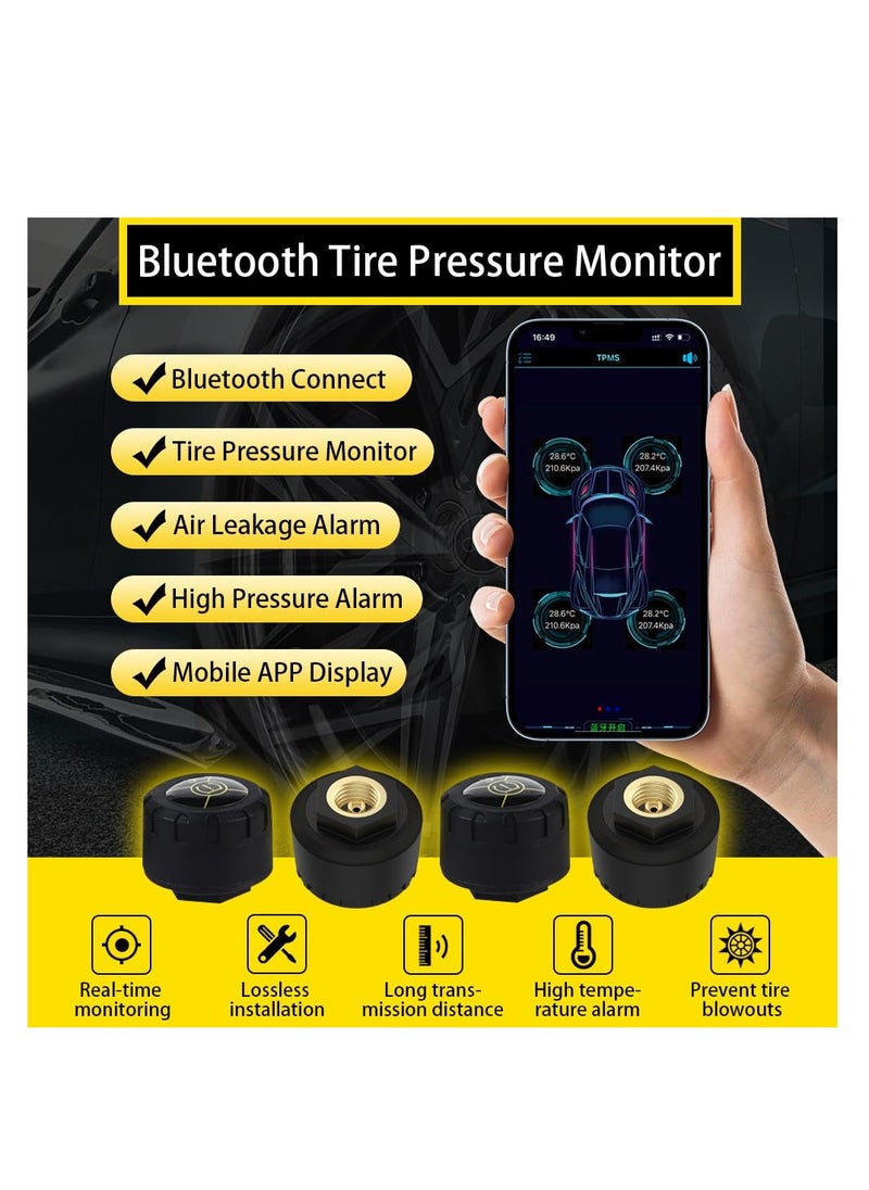 SYOSI - Tire Pressure Monitoring System, Bluetooth 5.0 Wireless TPMS Real-time Display Tire Pressure Sensor and Temperature Tire Monitor for Cars, Bicycles, Bikes, Motorcycles, Support iOS and Android (4 PCS) - Image 1