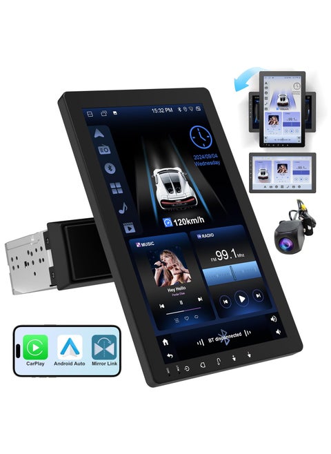 مشغل ستيريو سيارة بشاشة لمس قابلة للدوران 10.1 بوصة - راديو Single Din Android 13 مع CarPlay/Android Auto، صوت Hi-Fi، نظام تنقل GPS، كاميرا مراقبة خلفية AHD واتصال لاسلكي