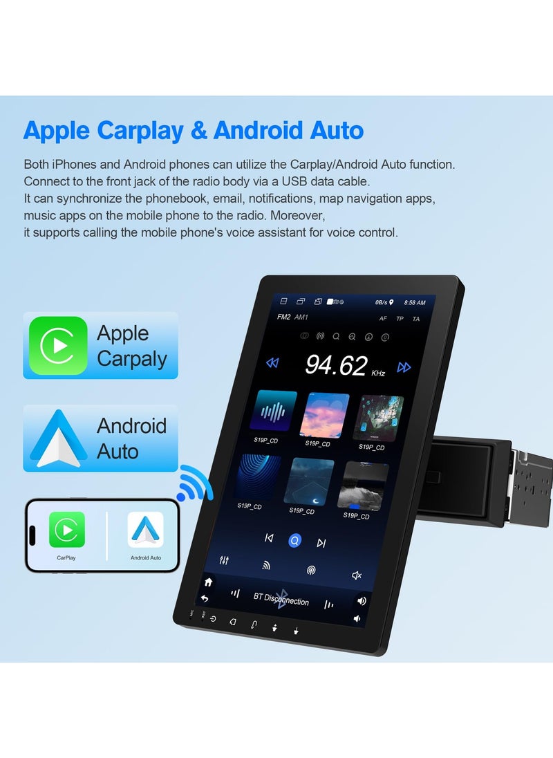 هاو ديور - مشغل ستيريو سيارة بشاشة لمس قابلة للدوران 10.1 بوصة - راديو Single Din Android 13 مع CarPlay/Android Auto، صوت Hi-Fi، نظام تنقل GPS، كاميرا مراقبة خلفية AHD واتصال لاسلكي - Image 1