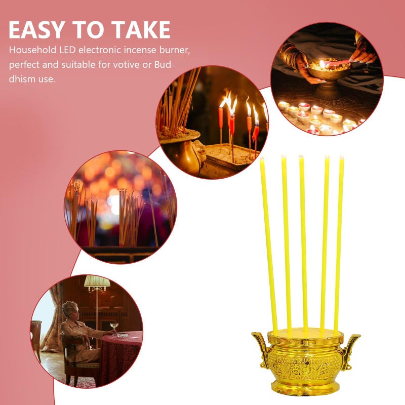 Electronic Smokeless Incense Burner Yellow LED With 5 Incense Sticks for Home Altar - Image 4