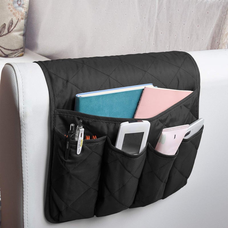 MDSTOP 5 Pockets Remote Control Holder Magazine Rack Space Saver Organizer Draped Over Sofa Couch Recliner Armrest