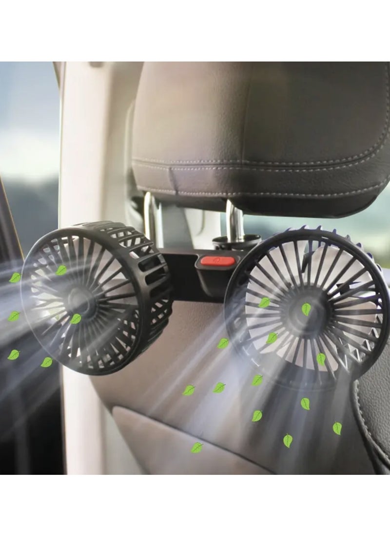 Generic Fan for Car Backseat, USB Car Fan with Dual Heads, 3 Speed Strong Wind Car Cooling Fan Rear Seat Air Circulation Fan with 360 Degree Adjustable Clip for All Vehicles  - Image 1