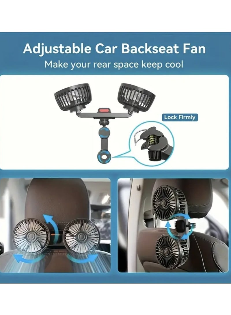 Generic Fan for Car Backseat, USB Car Fan with Dual Heads, 3 Speed Strong Wind Car Cooling Fan Rear Seat Air Circulation Fan with 360 Degree Adjustable Clip for All Vehicles  - Image 2
