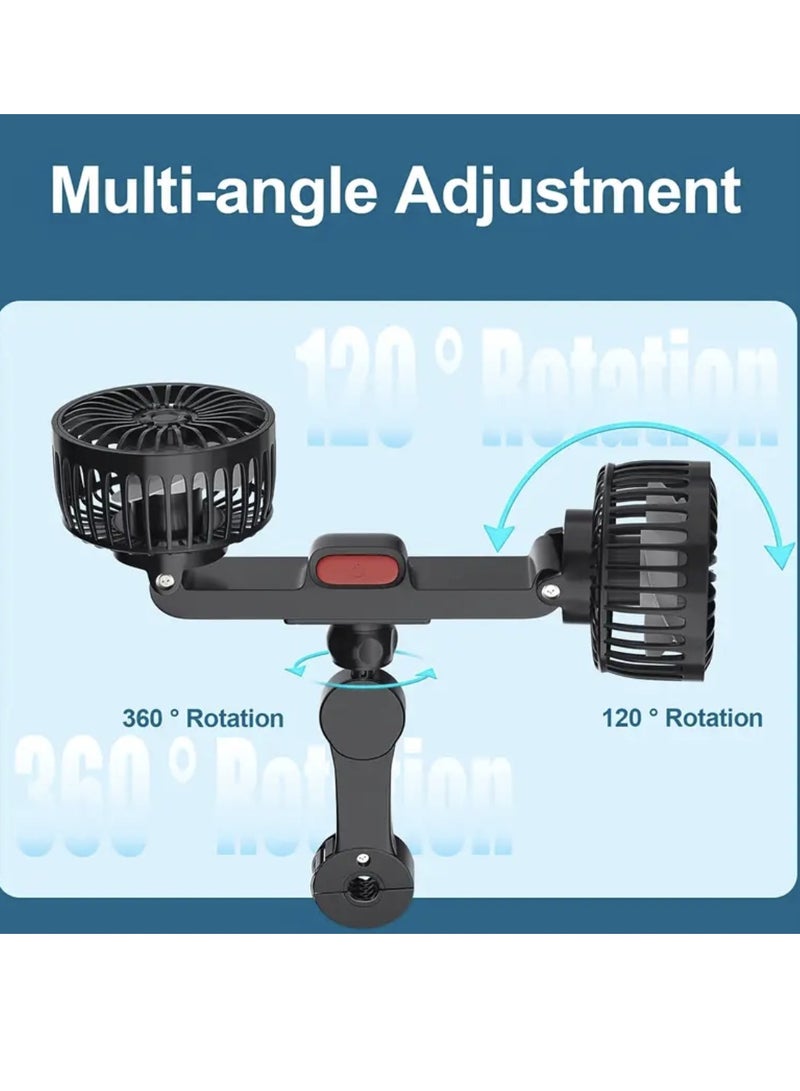 Generic Fan for Car Backseat, USB Car Fan with Dual Heads, 3 Speed Strong Wind Car Cooling Fan Rear Seat Air Circulation Fan with 360 Degree Adjustable Clip for All Vehicles  - Image 3