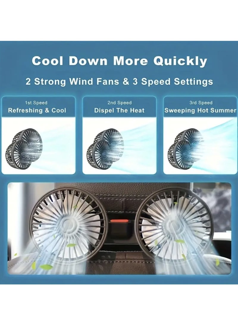 Generic Fan for Car Backseat, USB Car Fan with Dual Heads, 3 Speed Strong Wind Car Cooling Fan Rear Seat Air Circulation Fan with 360 Degree Adjustable Clip for All Vehicles  - Image 4