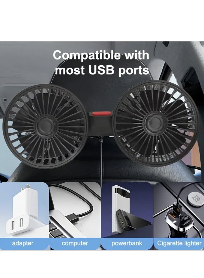 Generic Fan for Car Backseat, USB Car Fan with Dual Heads, 3 Speed Strong Wind Car Cooling Fan Rear Seat Air Circulation Fan with 360 Degree Adjustable Clip for All Vehicles  - Image 5