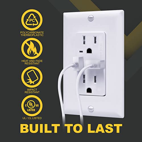 Faith 4.6A White USB Wall Outlet, 15A Tamper-Resistant Receptacles with Wall Plate, 2 Outlets with USB Ports, Compatible with iPhone, Samsung Devices, and More, 1-Pack - Image 4