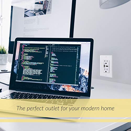 Faith 4.6A White USB Wall Outlet, 15A Tamper-Resistant Receptacles with Wall Plate, 2 Outlets with USB Ports, Compatible with iPhone, Samsung Devices, and More, 1-Pack - Image 2