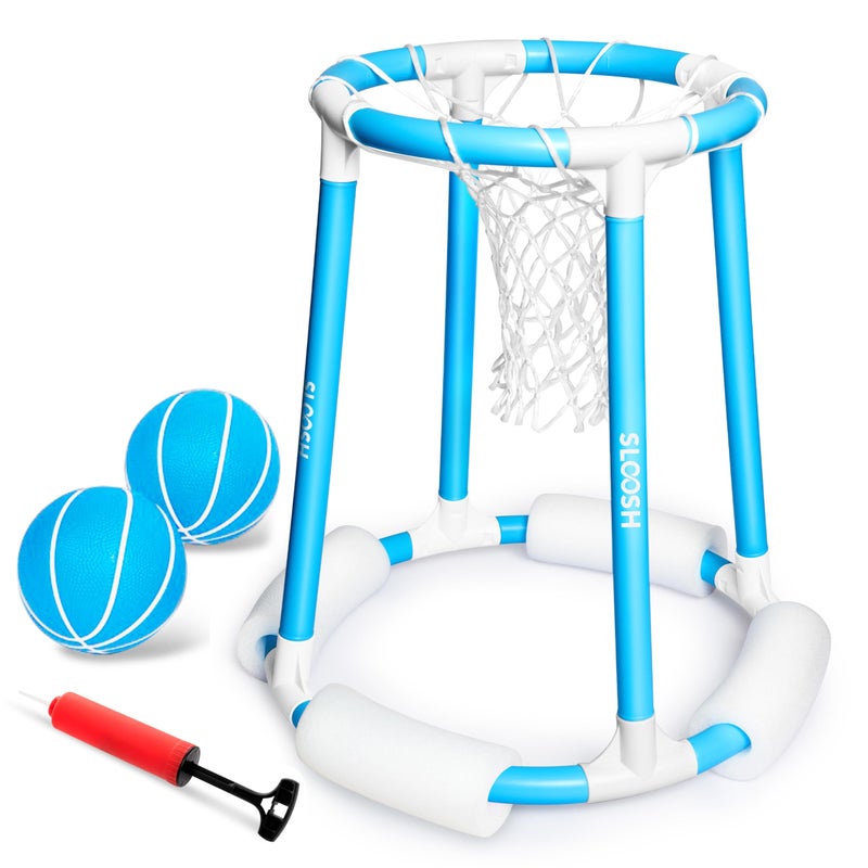 Sloosh Pool Basketball Hoop Set Floating Basketball Pool Game Swimming Floats Toys with Balls Pump Summer Outdoor Water Play Toy for Kids and Adults Blue - Image 2