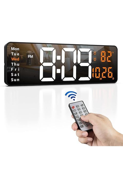 GLITZEN Digital Alarm Wall Clock 10 Large with Remote Control AutoCustom DimmerTempHumidityDual Alarms Living Room DcorGymGarage Font Colour May Vary Rectangle Wall Clock
