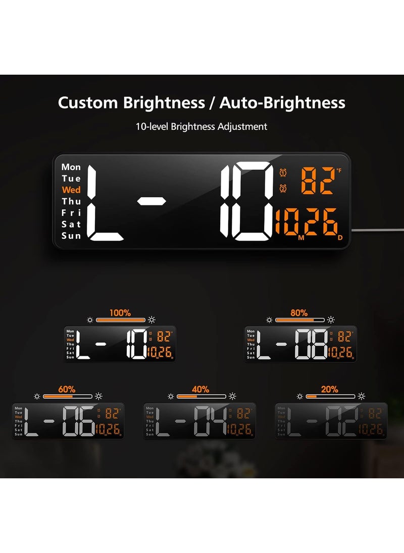 GLITZEN Digital Alarm Wall Clock 10 Large with Remote Control AutoCustom DimmerTempHumidityDual Alarms Living Room DcorGymGarage Font Colour May Vary Rectangle Wall Clock