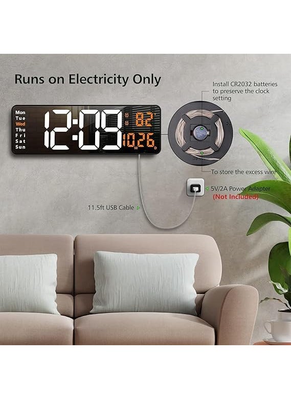 GLITZEN Digital Alarm Wall Clock 10 Large with Remote Control AutoCustom DimmerTempHumidityDual Alarms Living Room DcorGymGarage Font Colour May Vary Rectangle Wall Clock