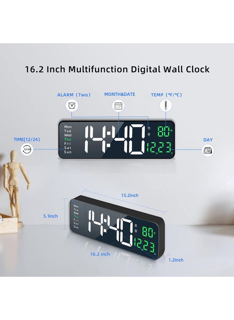 GLITZEN Digital Alarm Wall Clock 10 Large with Remote Control AutoCustom DimmerTempHumidityDual Alarms Living Room DcorGymGarage Font Colour May Vary Rectangle Wall Clock