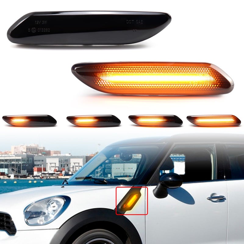 FetonAuto LED Front Fender Side Marker Lights for 20112016 Mini Cooper R60 R61 Countryman Paceman Smoked Lens Amber Sequential Turn Signal Blinker Lamp