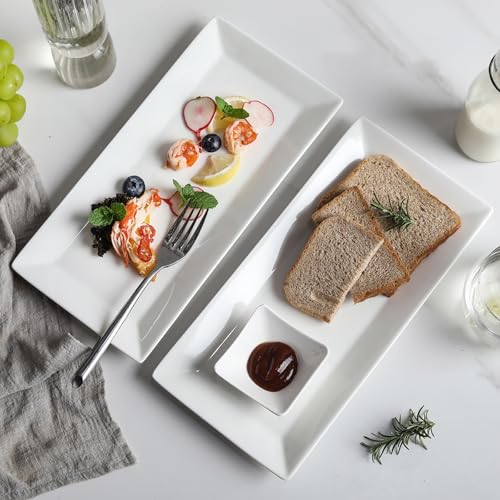 MVYAVYUS Rectangular Serving Platter Set, 12 Inch Large Serving Plates, Stackable Serving Tray for Wedding, Ceramic White Serving Platters for Entertaining, Dishwasher & Oven Safe, Gift for Housewarming (4PCS) - Image 3